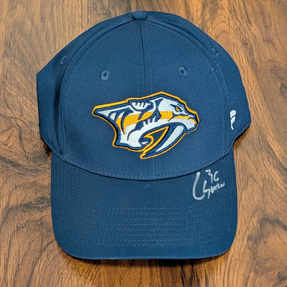 Nashville‎ Predators NHL Fanatics Navy Blue Flex Fit Hat Autographed Cole Smith